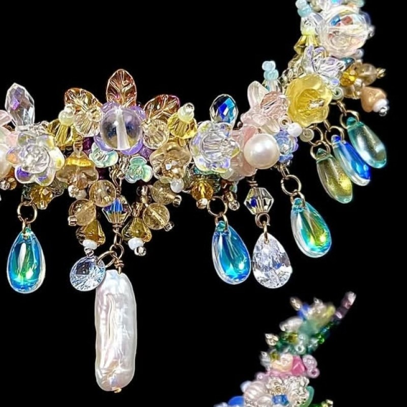 Gold and pastel beadwork detail